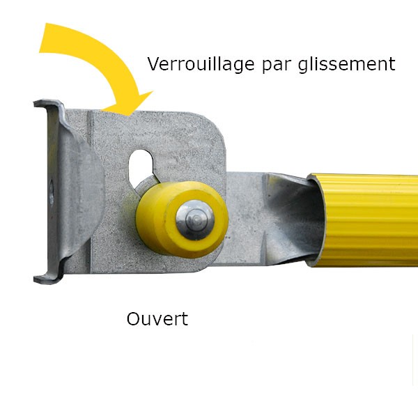 Détail sur verrouillage par glissement en bout de contre-fiche et